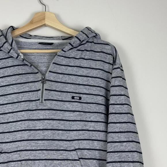 Y2K Oakley Quarter zip Hoodie Men size M Striped Skate 2000s Fleece Relax Gray - Picture 3 of 10